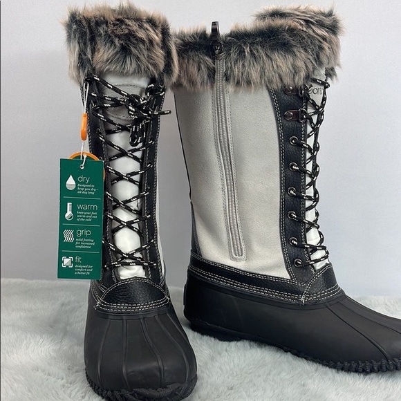 Sporto® Natasha; Waterproof Suede and Leather Duck Boot, Winter White - Picture 6 of 7